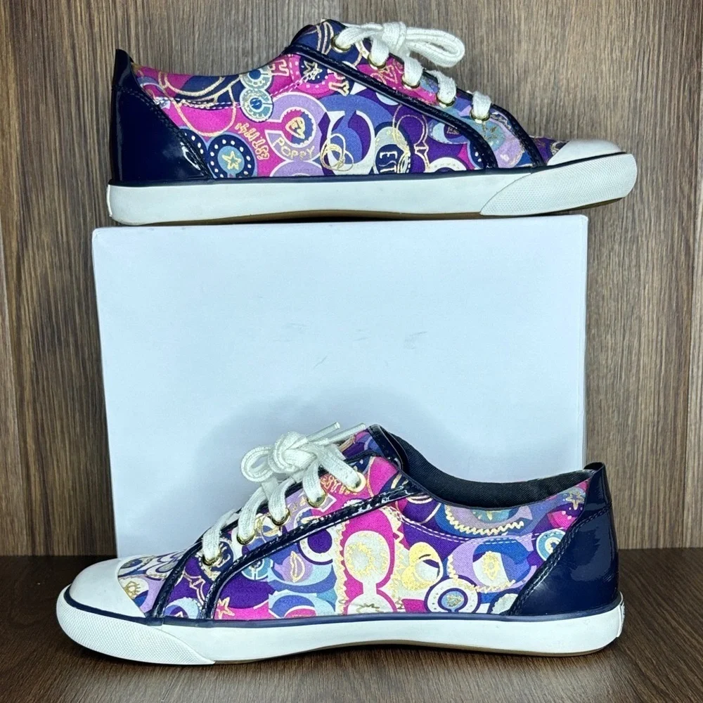 Coach Women’s Size 9B Multicolor Graphic Print Lace Up Sneakers Low Top Shoes